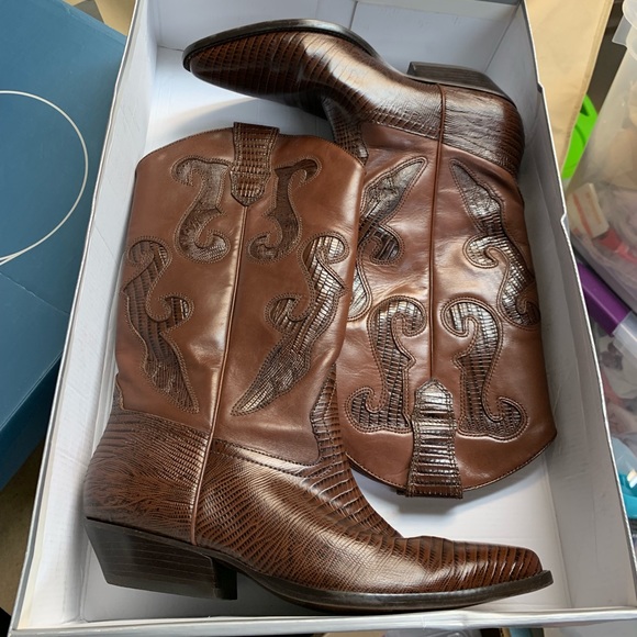 Nine West Romnee Cognac Cowboy Boots - Picture 1 of 4